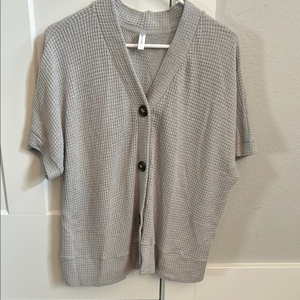 Dokotoo Gray Waffle Knit Cardigan